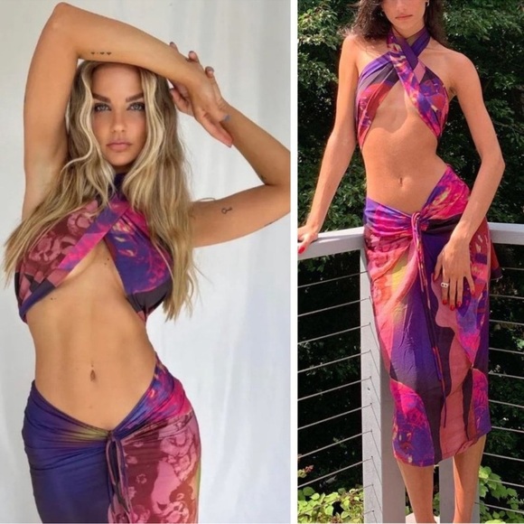 With Jean Naomi Purple Festival Rave Convertible Halter Wrap Midi Skirt Set XS - Picture 1 of 16